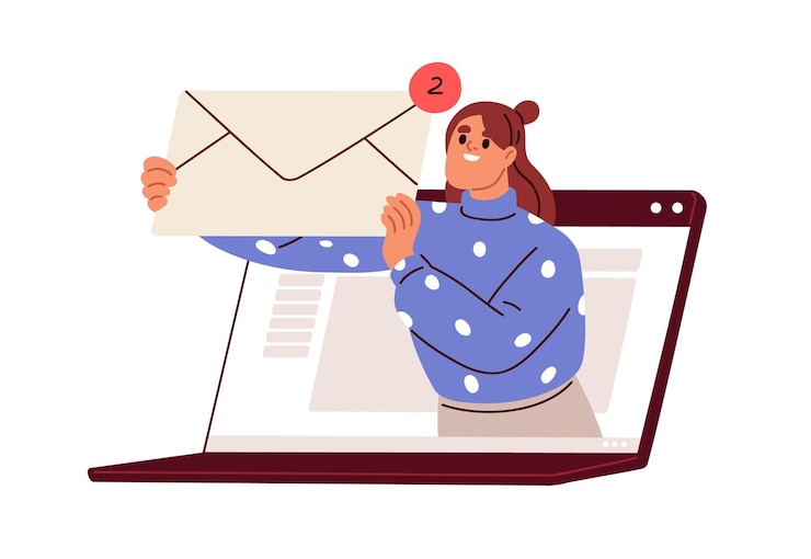 Vecteur concept de boîte de réception nouvelle lettre de notification de message dans une enveloppe en ligne lettre d'information dans la boîte de réception communication d'abonnement de marketing par courrier électronique illustration vectorielle plate isolée sur fond blanc