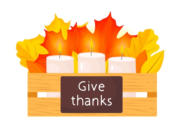 Concept De Bougies Avec Des Feuilles D'automne Illustration Vectorielle De Thanksgiving Day En Style Cartoon