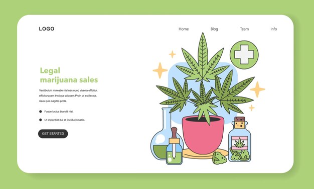 Vecteur concept de cannabis médical plante de marijuana en pot avec des produits axés sur la santé utilisation thérapeutique naturelle