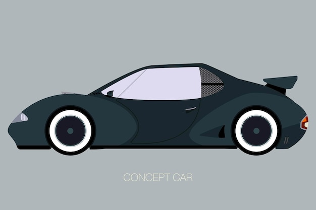 Vecteur concept car entièrement modifiable, vue latérale, design plat