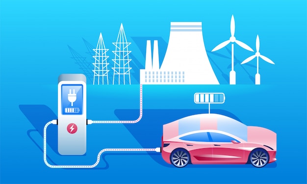 Concept De Carburant écologique. Station De Recharge De Voiture électrique.