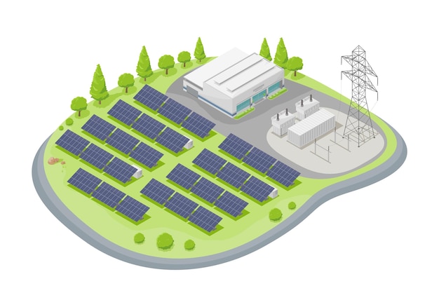 Concept De Centrale électrique De Ferme Solaire Avec Cellule Solaire énergie Verte écologie Centrale électrique électricité Dans La Nature