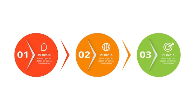 Concept de cercle pour infographie avec pièces ou processus d'options en 3 étapes Visualisation des données d'entreprise