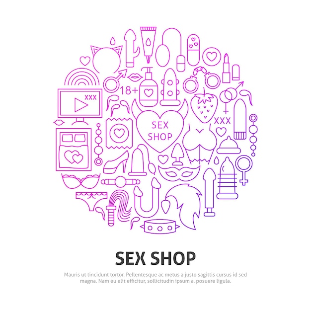 Vecteur concept de cercle de sex-shop. illustration vectorielle de la conception de contour.