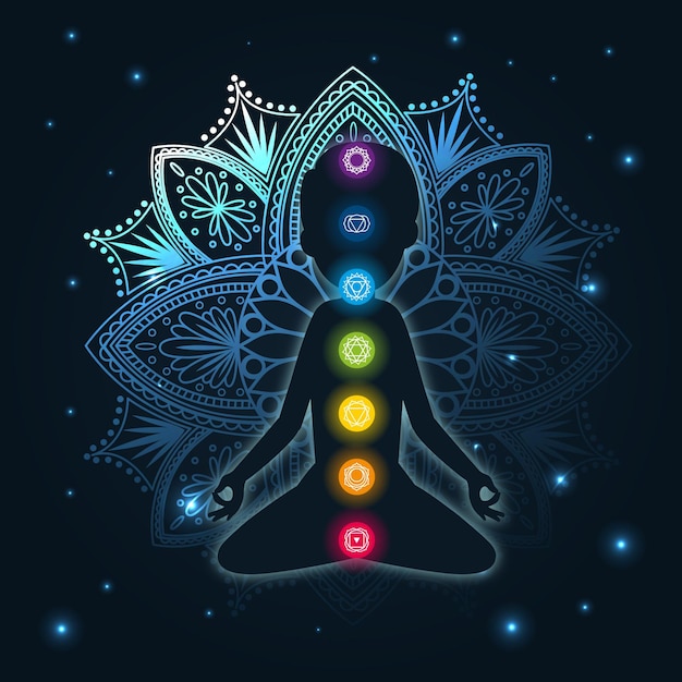 Vecteur concept de chakras avec mandala et points focaux