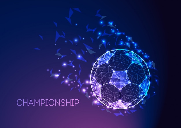 Concept De Championnat De Football Avec Ballon De Foot Futuriste Sur Dégradé Violet Bleu Foncé.