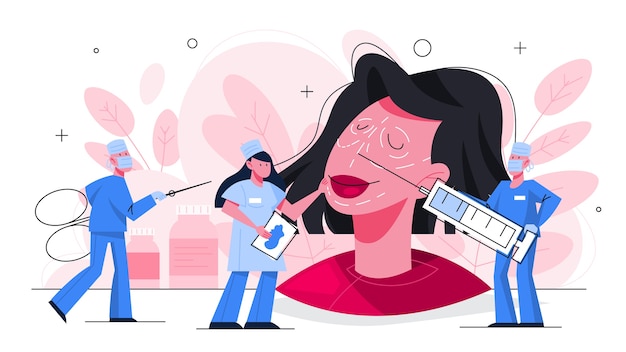 Concept de chirurgie plastique. Idée de correction du corps et du visage. Rhinoplastie à l'hôpital et procédure anti-âge. illustration