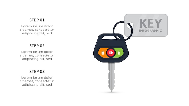 Concept clé pour l'infographie avec 3 étapes options pièces ou processus Visualisation des données d'entreprise