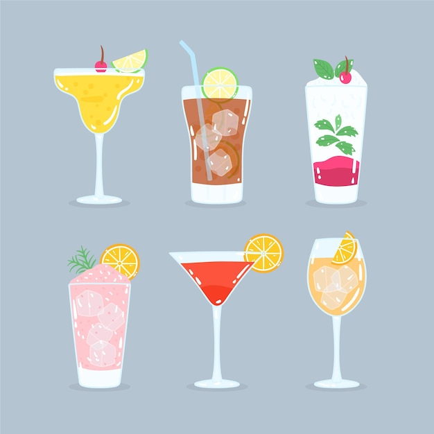 Concept De Collection De Cocktails Dessinés à La Main