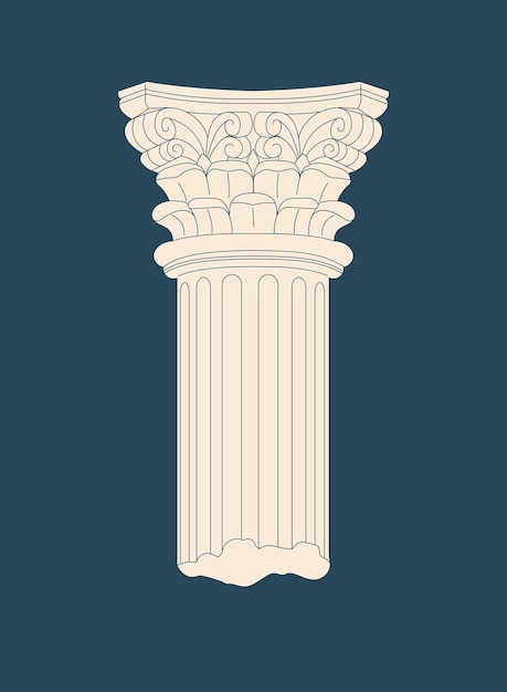 Vecteur concept de colonne de marbre antique créativité rétro et art architecture traditionnelle grecque et ionique disposition du modèle et maquette illustration vectorielle plate de dessin animé isolée sur fond bleu