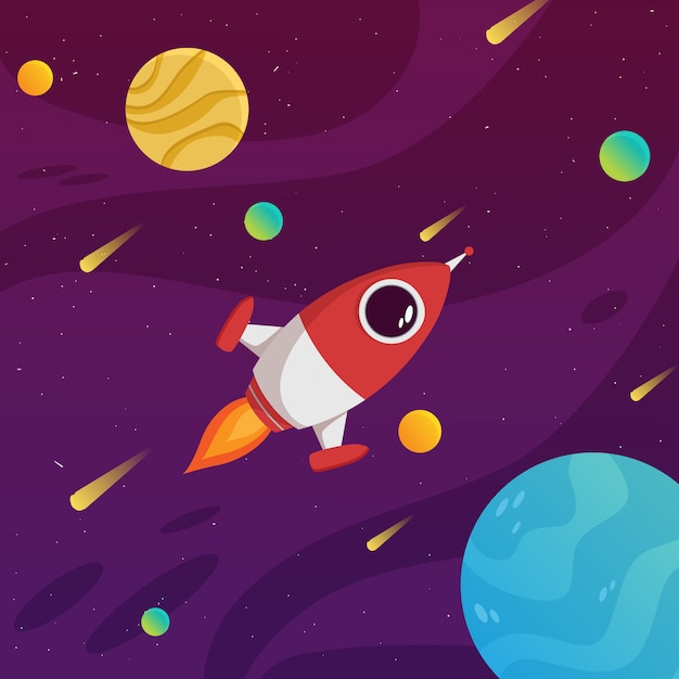 Concept coloré de galaxie avec la planète et l'espace de fusée volante