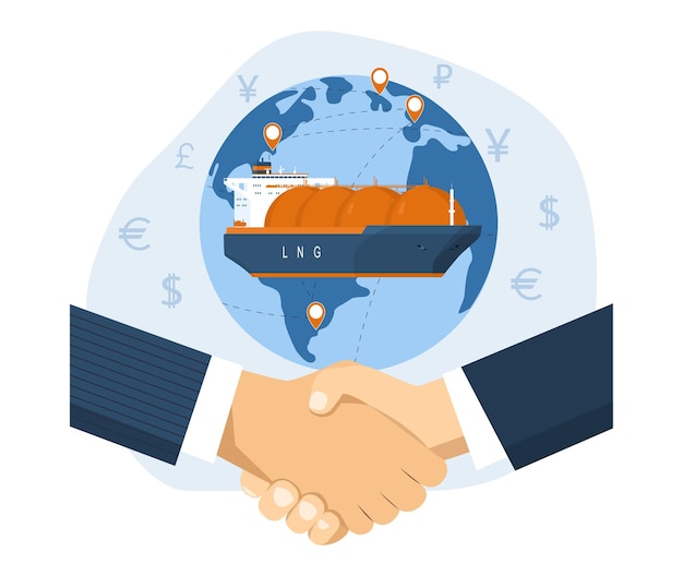 Concept de commerce de GNL à l'aide de navires transporteurs de gaz Illustration vectorielle