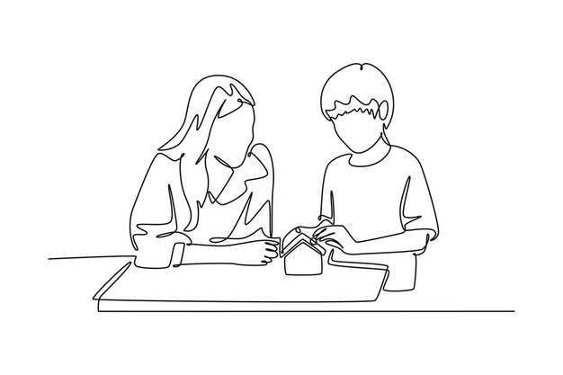 Le concept de communication de la relation parent-enfant est un graphique vectoriel de conception de dessin en ligne unique.