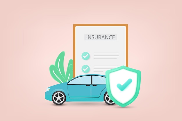 Concept de conception 3d d'assurance automobile Bouclier de document d'assurance et coche