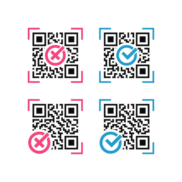 Concept De Conception De Contrôle De Code Qr Pour Les Applications Web Et Mobiles Code Qr Avec Coche Et Croix Valide Et Non Valide Illustration Vectorielle