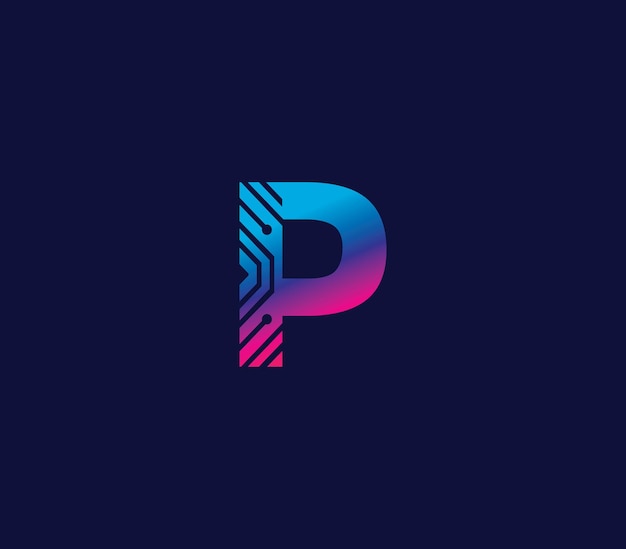 Concept de conception du logo de la technologie P Alphabet