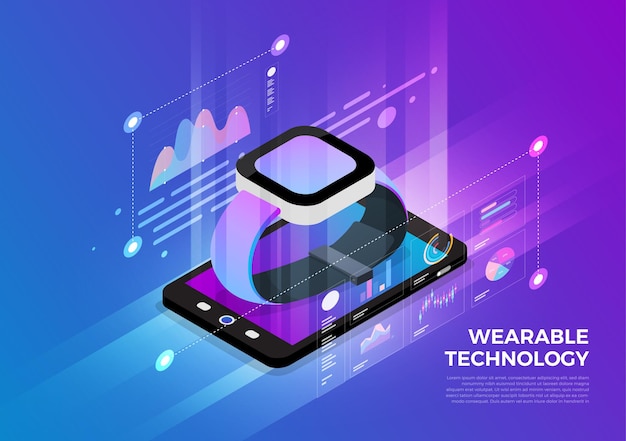 Concept de conception d'illustrations isométriques solution de technologie mobile sur le dessus avec appareil portable