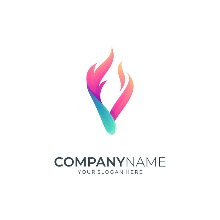 Vecteur concept de conception de logo créatif lettre v et feu
