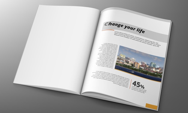 Concept de conception de magazine 3D Page blanche propre