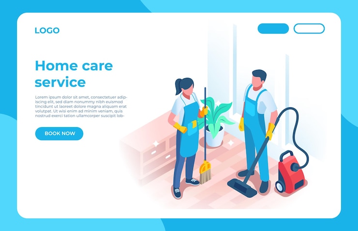 Concept de conception de page de destination de service de nettoyage à domicile
