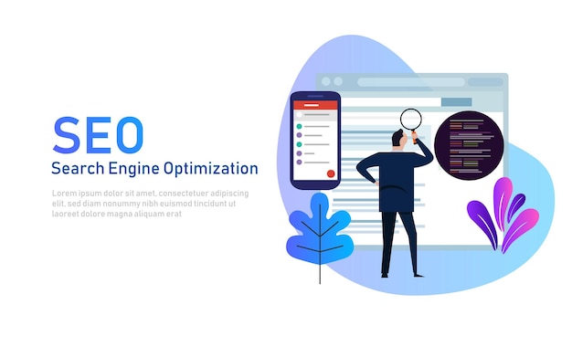 Concept de conception plate moderne de l'optimisation des moteurs de recherche SEO pour le site Web et le site Web mobile