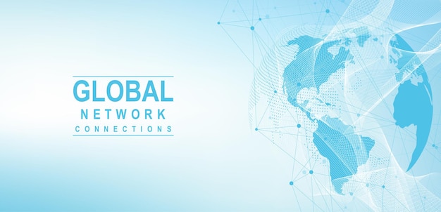 Vecteur concept de connexion au réseau mondial visualisation de données volumineuses communication de réseau social dans les réseaux informatiques mondiaux technologie internet business science illustration vectorielle