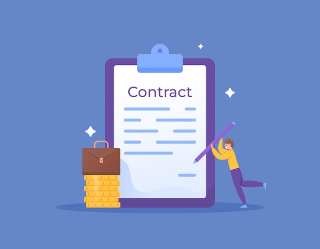 Vecteur concept de contrat et d'accord ou illustration d'un employé signant une lettre de contrat