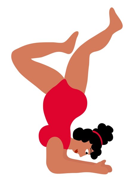 Vecteur concept de corps positif noire taille plus femme debout en pose de yoga fille en maillot de bain rouge