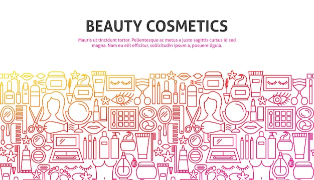 Concept De Cosmétiques De Beauté. Illustration Vectorielle De Ligne Web Design. Modèle De Bannière.