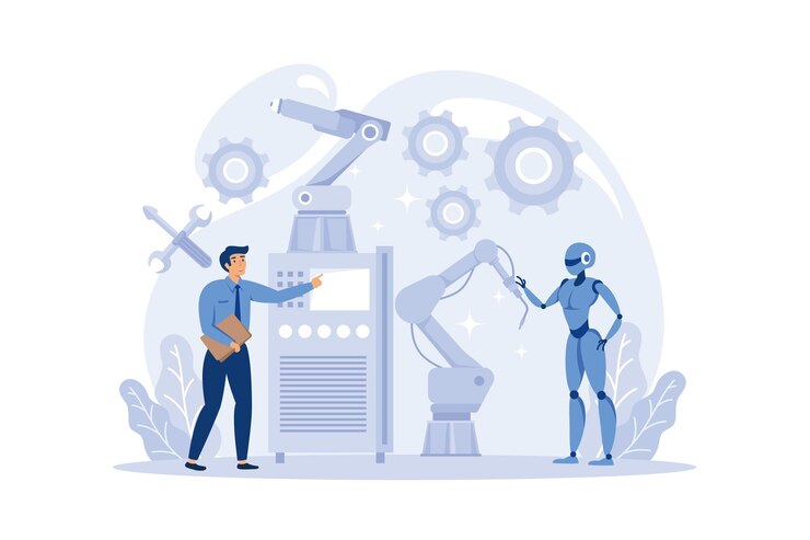 Vecteur concept de cours d'école de robotique ingénierie robotique et leçon de construction pour les étudiants idée vecteur