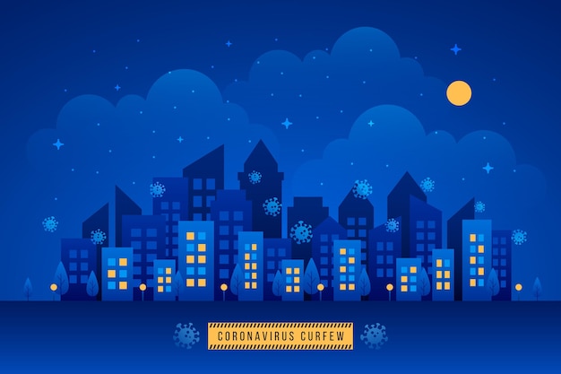Concept De Couvre-feu De Coronavirus Illustré Avec La Ville La Nuit