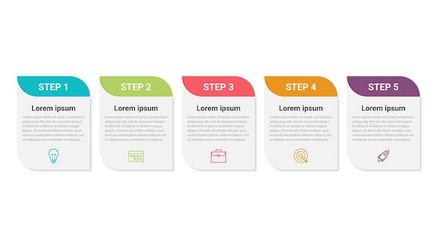 Concept créatif pour infographie avec 5 étapes, options, pièces ou processus. Visualisation des données d'entreprise