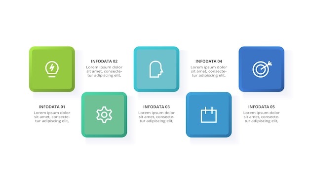 Concept créatif pour l'infographie avec des options en 5 étapes, des parties ou des processus, visualisation de données commerciales