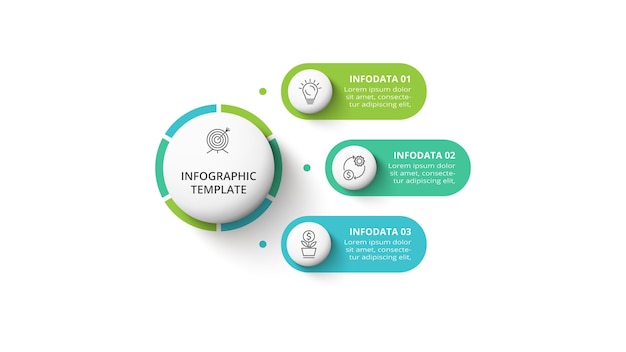 Concept Créatif Pour Infographie Avec Pièces Ou Processus D'options En 3 étapes Visualisation Des Données D'entreprise