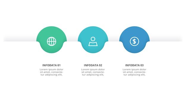 Vecteur concept créatif pour infographie avec pièces ou processus d'options en 3 étapes visualisation des données d'entreprise