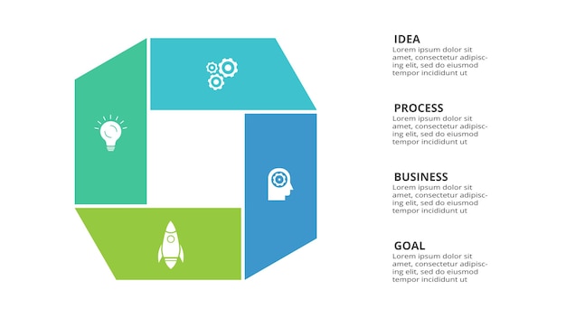 Concept Créatif Pour Infographie Avec Pièces Ou Processus D'options En 4 étapes Visualisation Des Données D'entreprise