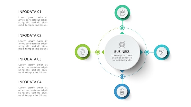 Concept Créatif Pour Infographie Avec Pièces Ou Processus D'options En 4 étapes Visualisation Des Données D'entreprise