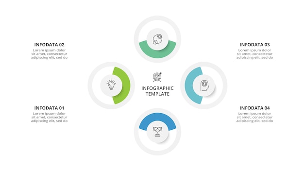 Concept Créatif Pour Infographie Avec Pièces Ou Processus D'options En 4 étapes Visualisation Des Données D'entreprise