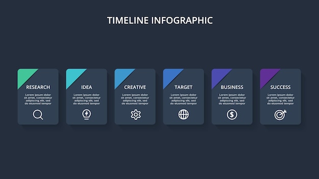 Concept créatif pour infographie avec pièces ou processus d'options en 6 étapes