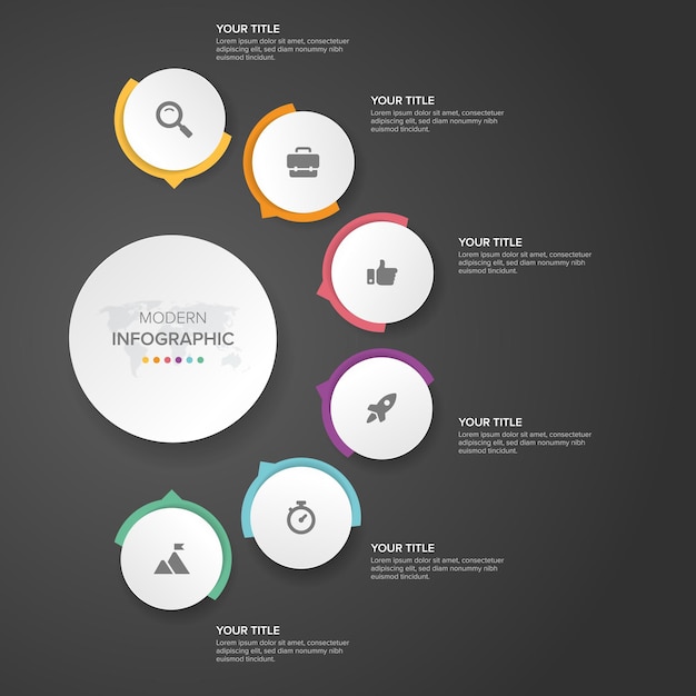 Concept créatif pour le vecteur d'élément infographique 6 options, étapes, liste, processus. Éléments de graphique