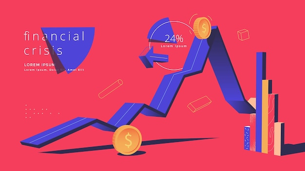 Vecteur concept de crise financière illustration plate avec diagramme en baisse. faillite de l'économie mondiale.