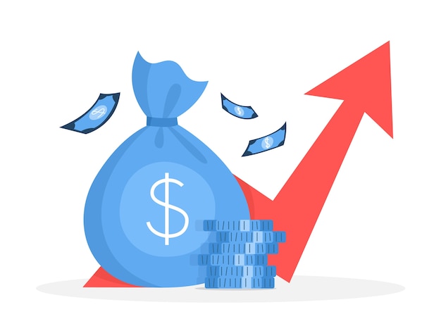 Vecteur concept de croissance du financement des entreprises. idée d'augmentation de l'argent. investissement et revenus. bénéfice budgétaire. plat