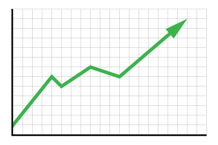 Vecteur concept de croissance du marché financier graphique avec flèche verte remontant illustration vectorielle plane