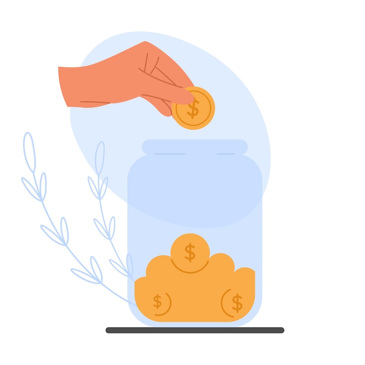 Vecteur concept de croissance de l'investissement la main plaçant une pièce dans un pot avec des pièces de monnaie croissance de l'investissementxd