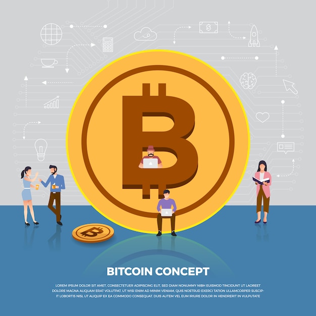 concept crypto-monnaie bitcoin. Groupe de personnes développement icône bitcoin et graphique graphique. illustrer.