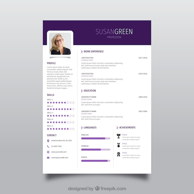 Concept de CV violet et blanc