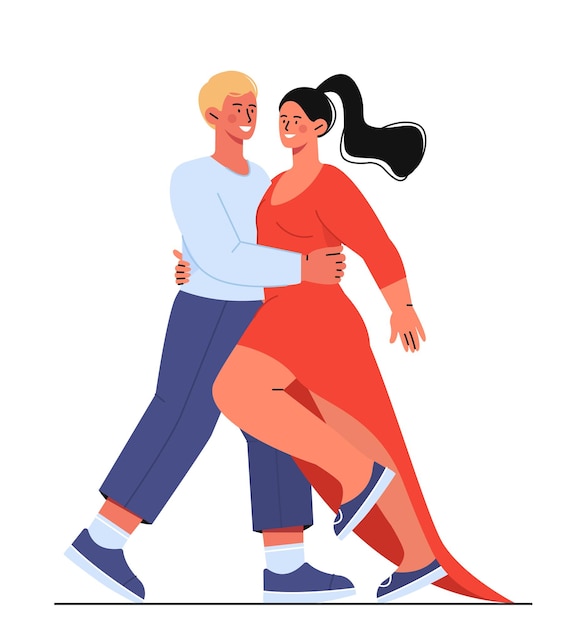 Vecteur concept de danse de couple danseurs romantiques amour et passion jeune homme avec des filles dansant des autocollants de tango