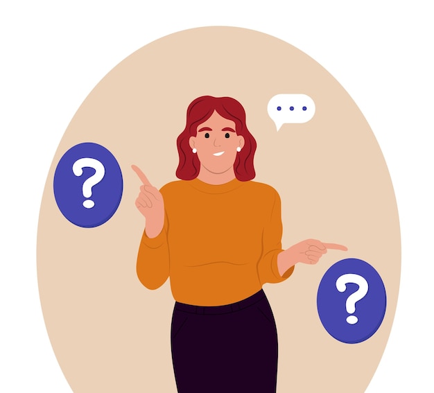 Concept de décision de choix Une jeune femme fait un choix pense à analyser deux options