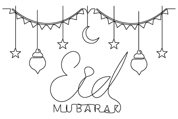 Vecteur concept de décoration islamique ramadan kareem dessin artistique continu d'une ligne du vecteur eid mubarak