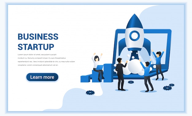 Concept de démarrage d'entreprise avec des personnes travaillant sur le lancement de fusée.